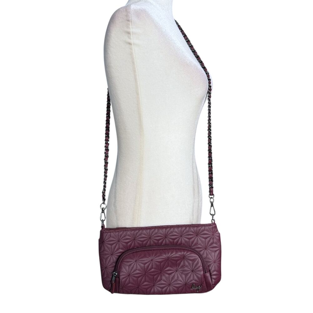 Lug Flyer Convertible Crossbody Bag Quilted Faux Leather Burgundy‎ Red Geometric